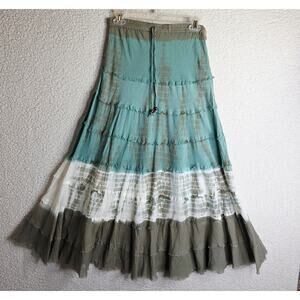 Tiedyed SzSm Tiered Vintage maxi Skirts. A line. Elastic waist. Boho. Romantic.